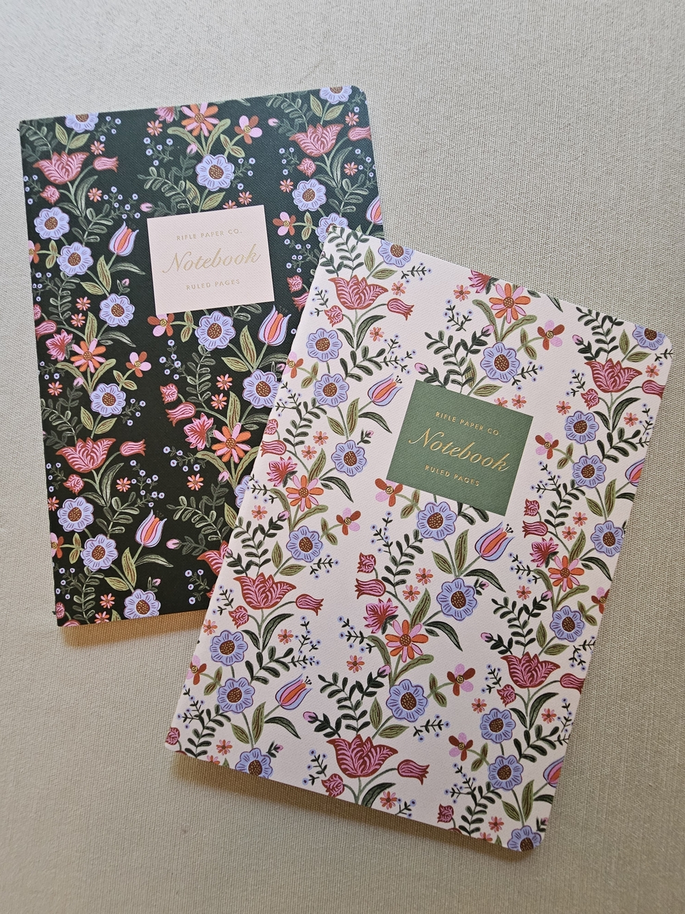 NWT Set of Two Rifle Paper Co. Medium Size Floral Notebooks With Ruled Pages